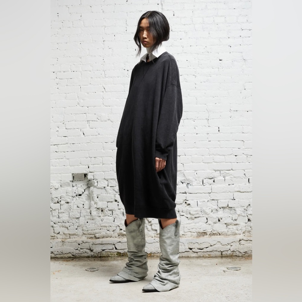 R13 Grunge Sweatshirt Dress - Washed Black. Size XS